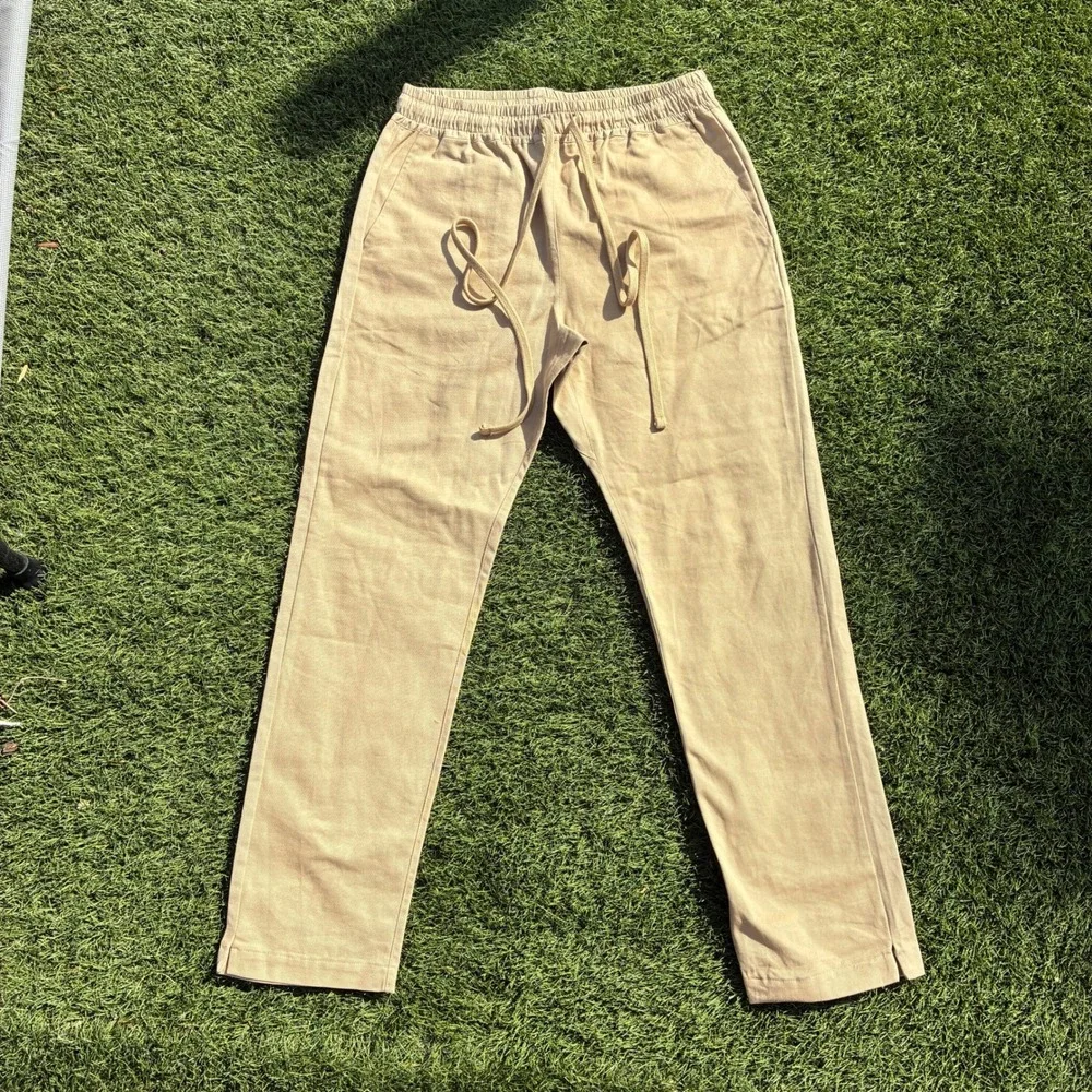 MNML Mens Small Tan Drawstring Pants Relaxed Straight Leg Coastal Beach Trousers